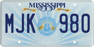 MS license plate MJK980