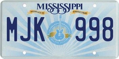 MS license plate MJK998