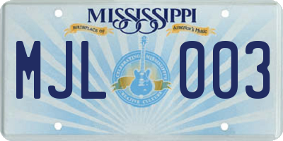 MS license plate MJL003