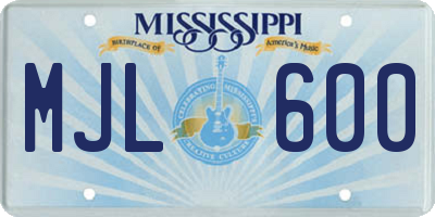 MS license plate MJL600