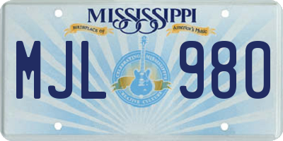 MS license plate MJL980