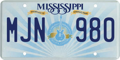 MS license plate MJN980