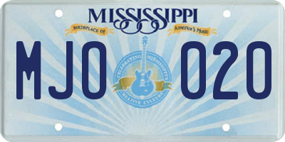 MS license plate MJO020
