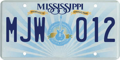 MS license plate MJW012