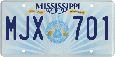 MS license plate MJX701