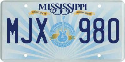 MS license plate MJX980