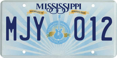 MS license plate MJY012