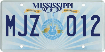 MS license plate MJZ012