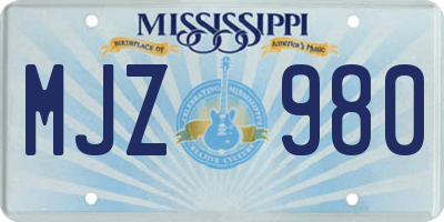 MS license plate MJZ980