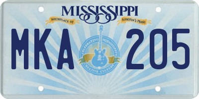 MS license plate MKA205