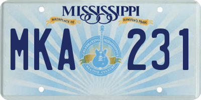 MS license plate MKA231