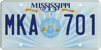 MS license plate MKA701