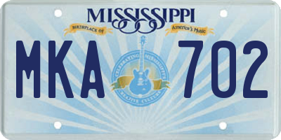 MS license plate MKA702