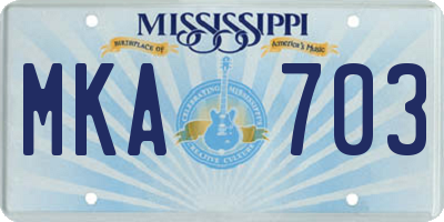 MS license plate MKA703