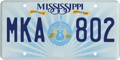 MS license plate MKA802