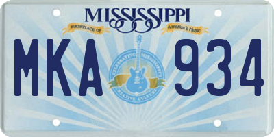 MS license plate MKA934