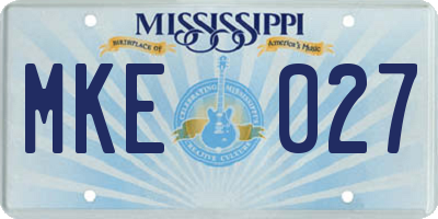 MS license plate MKE027