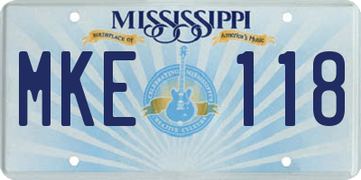 MS license plate MKE118
