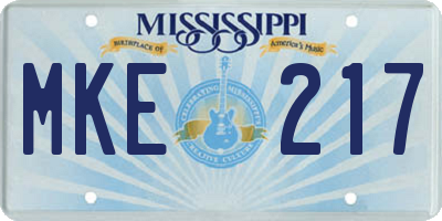 MS license plate MKE217