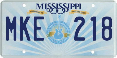 MS license plate MKE218