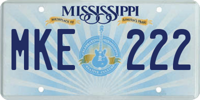 MS license plate MKE222