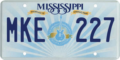 MS license plate MKE227