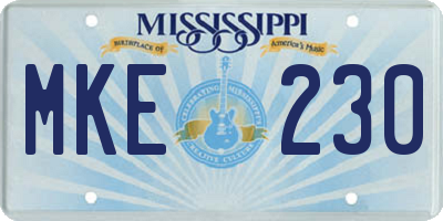 MS license plate MKE230