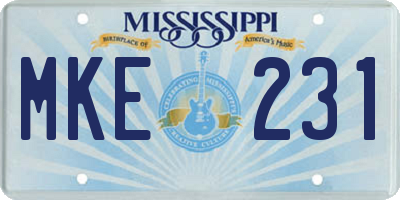MS license plate MKE231