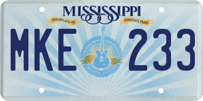 MS license plate MKE233