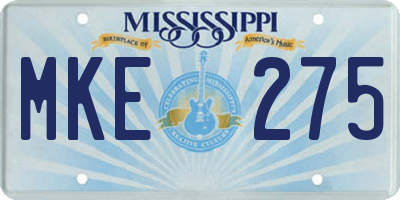 MS license plate MKE275