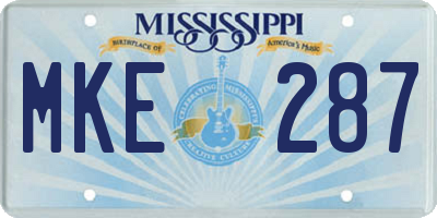 MS license plate MKE287