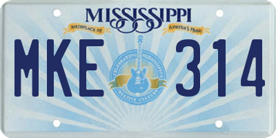 MS license plate MKE314