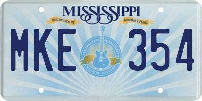 MS license plate MKE354
