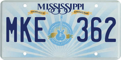 MS license plate MKE362