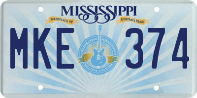 MS license plate MKE374