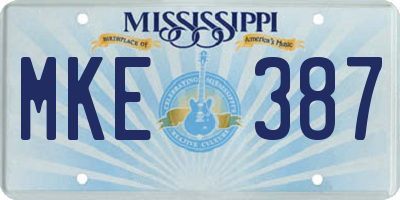 MS license plate MKE387