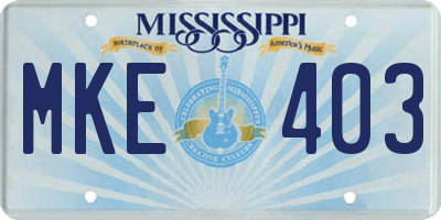 MS license plate MKE403