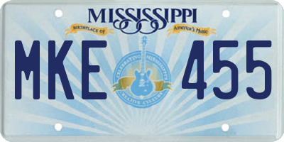 MS license plate MKE455