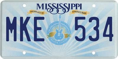 MS license plate MKE534
