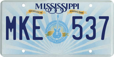 MS license plate MKE537
