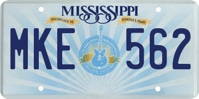 MS license plate MKE562