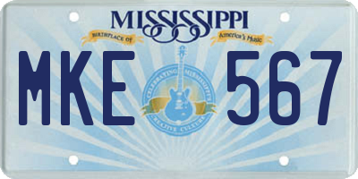 MS license plate MKE567