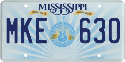 MS license plate MKE630