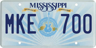 MS license plate MKE700