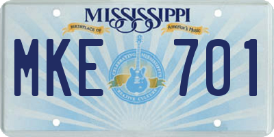 MS license plate MKE701