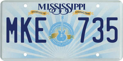 MS license plate MKE735