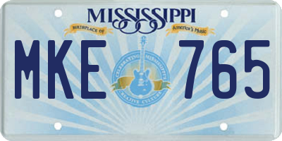 MS license plate MKE765