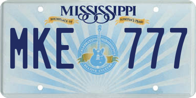 MS license plate MKE777