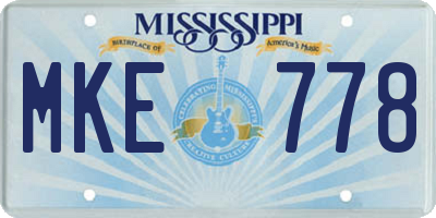 MS license plate MKE778