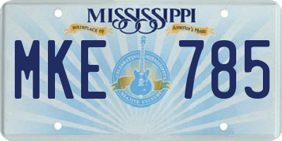 MS license plate MKE785